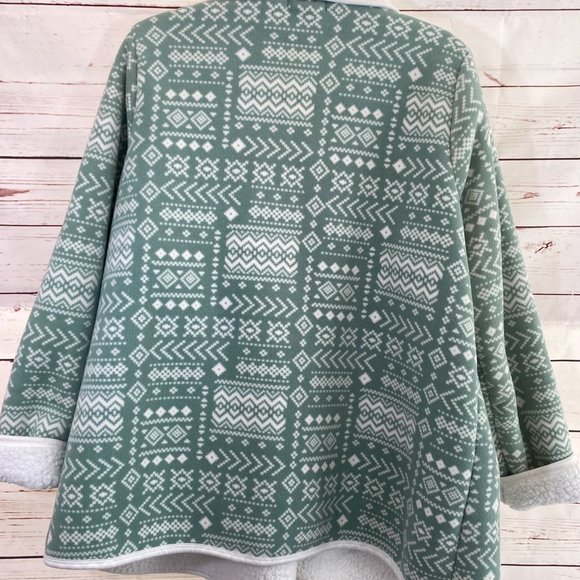 SOLD SONOMA Green & Cream Aztec Print Sherpa Lined Cardigan Jacket NWOT - Picture 11 of 16